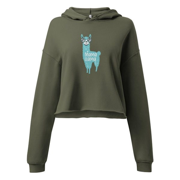 Blue Mama Llama Women Graphic Crop Hoodie - Military Green - S - ArtyKoala