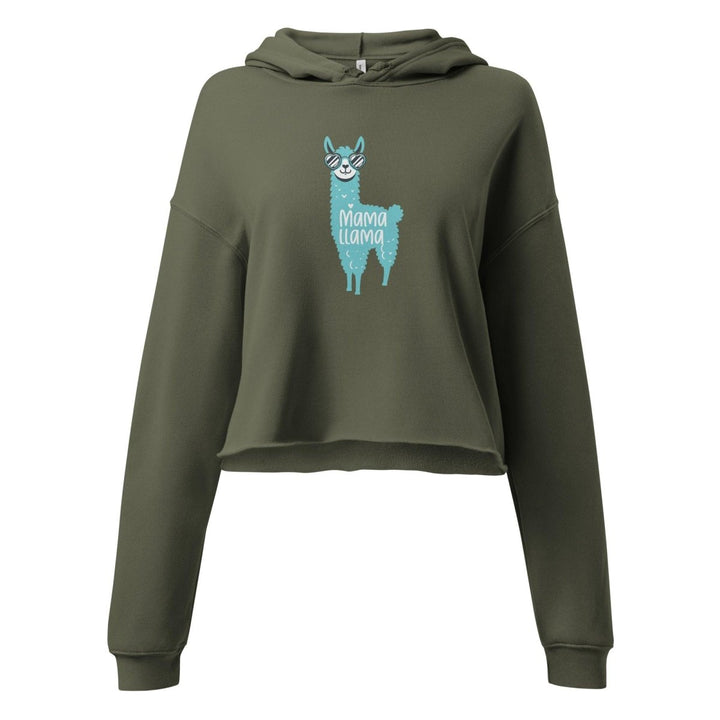 Blue Mama Llama Women Graphic Crop Hoodie - Military Green - S - ArtyKoala