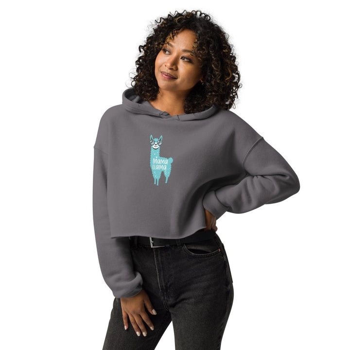 Blue Mama Llama Women Graphic Crop Hoodie - Storm - S - ArtyKoala