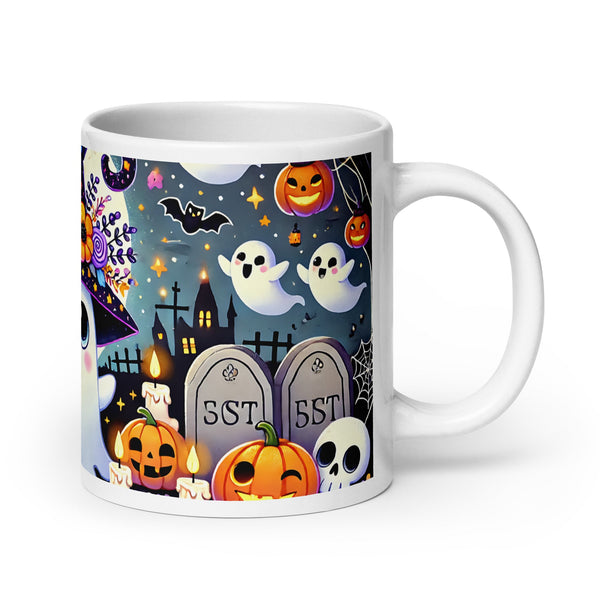 Boo Pumpkin Party White glossy mug - 20 oz - ArtyKoala