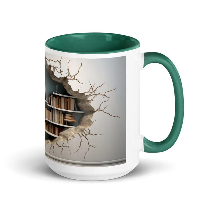 Bookcase on The Wall 3D Mug with Color Inside - Dark green / 15 oz - ArtyKoala