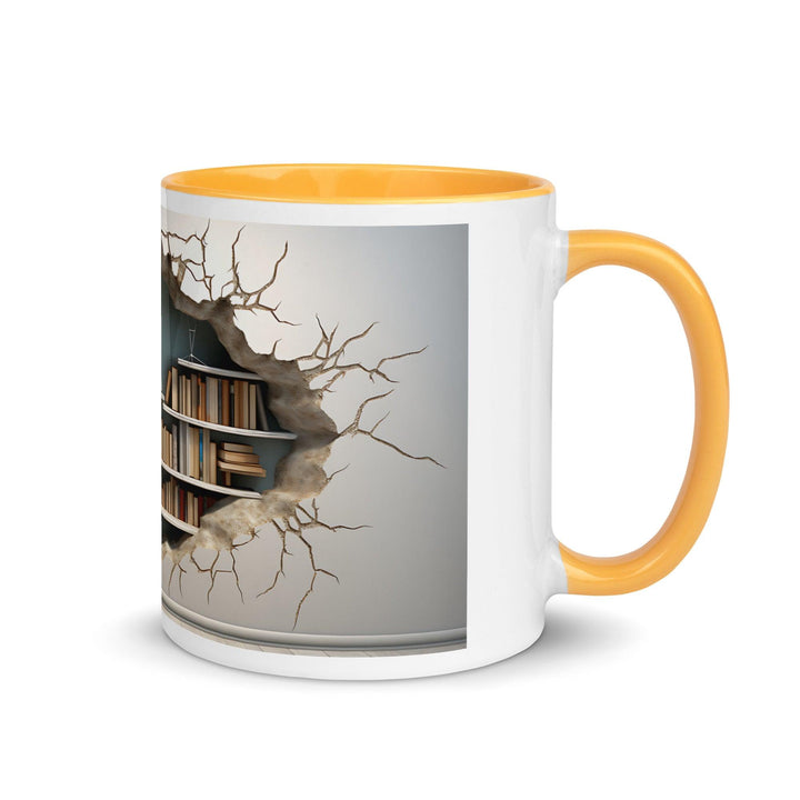 Bookcase on The Wall 3D Mug with Color Inside - Golden Yellow / 11 oz - ArtyKoala