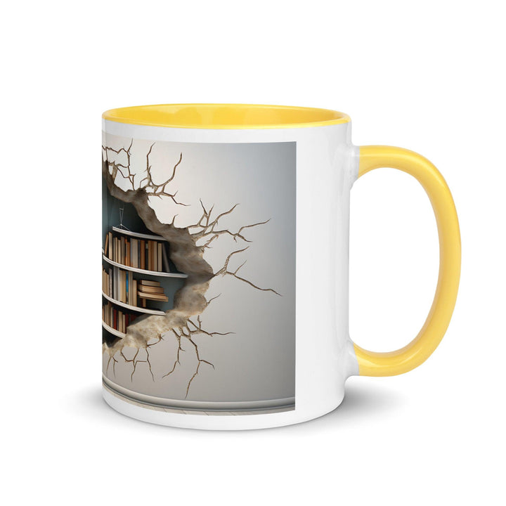 Bookcase on The Wall 3D Mug with Color Inside - Yellow / 11 oz - ArtyKoala