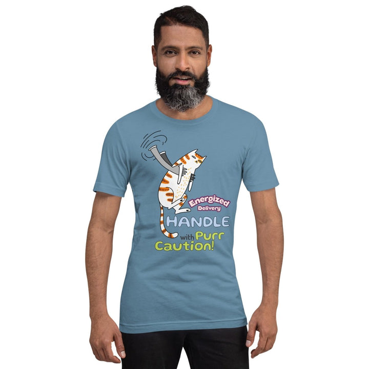 Cat Delivery Graphic Tee - Heather Prism Dusty Blue - S - ArtyKoala