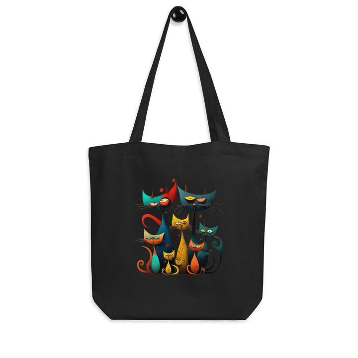 Cat Family Eco Tote Bag - Black - ArtyKoala