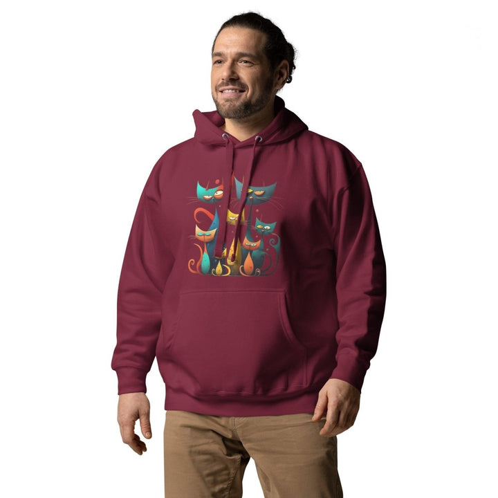 Cat family Graphic Hoodie - Maroon - S - ArtyKoala