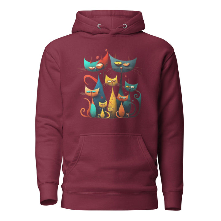 Cat family men hoodie - Maroon / S - ArtyKoala