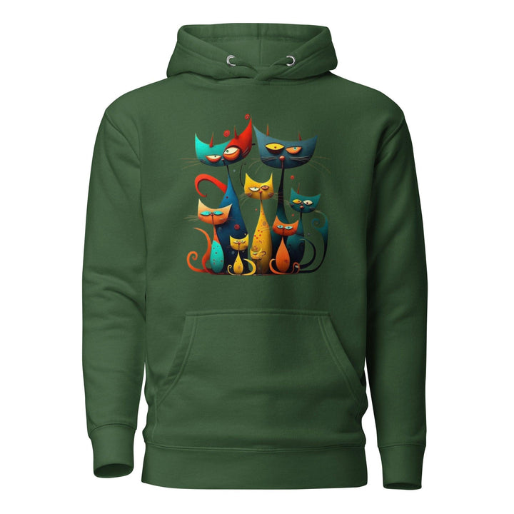 Cat family men hoodie - Forest Green / S - ArtyKoala