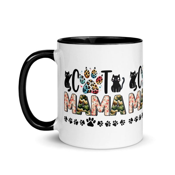 Cat Mama Colorful Print Mug - Black - 11 oz - ArtyKoala