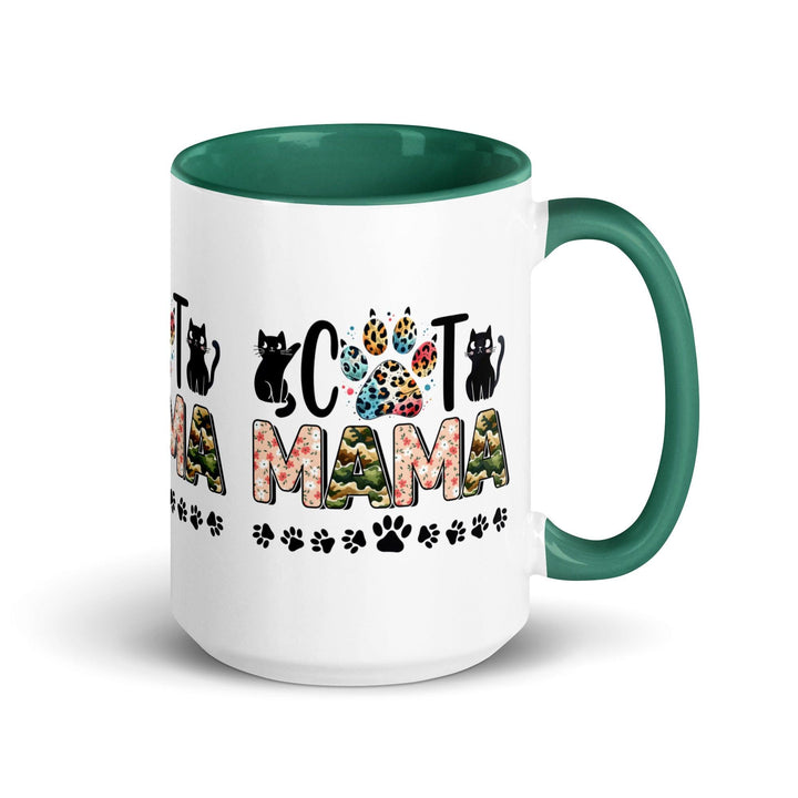 Cat Mama Mug with Color Inside - Dark green / 15 oz - ArtyKoala