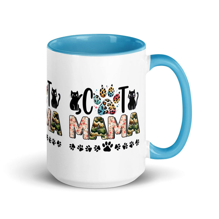 Cat Mama Mug with Color Inside - Blue / 15 oz - ArtyKoala