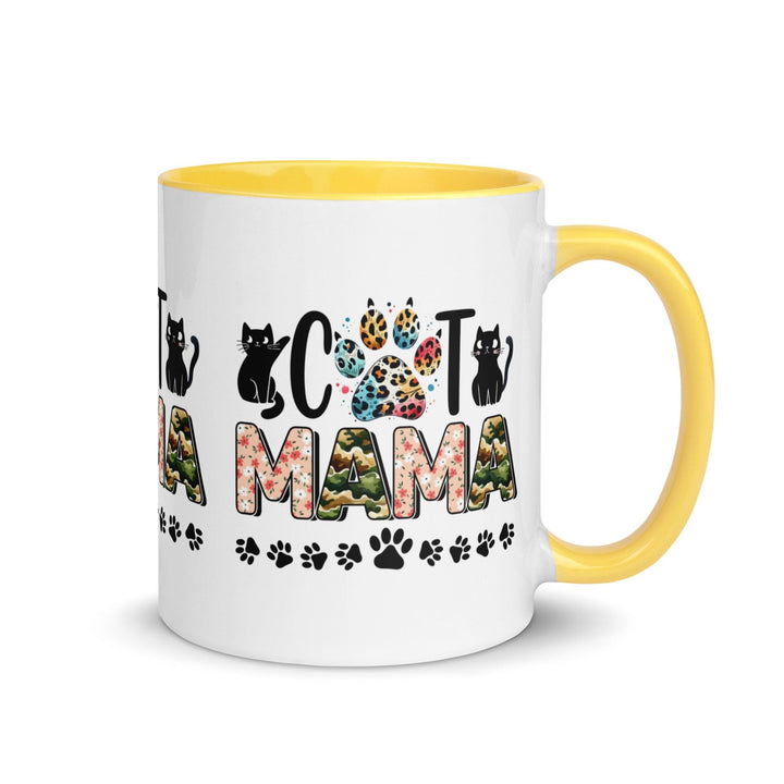 Cat Mama Mug with Color Inside - Yellow / 11 oz - ArtyKoala