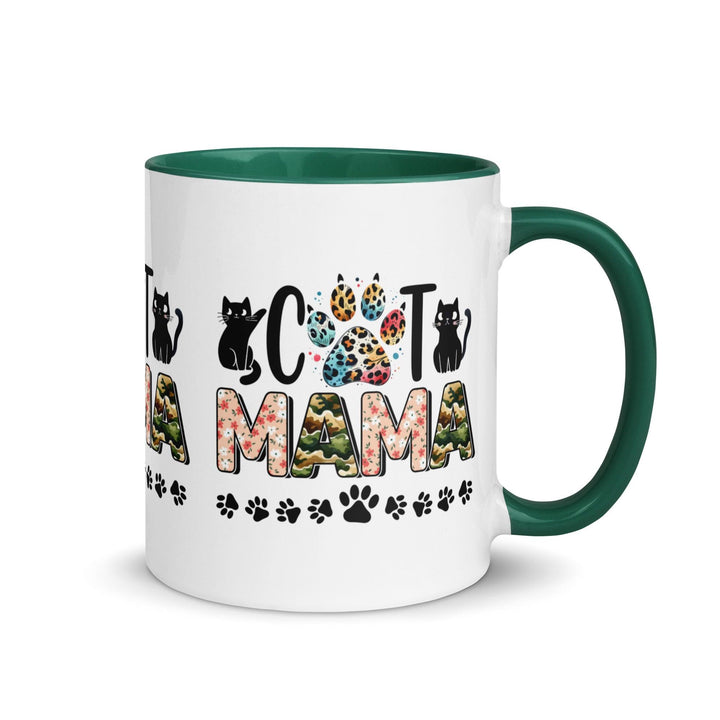 Cat Mama Mug with Color Inside - Dark green / 11 oz - ArtyKoala