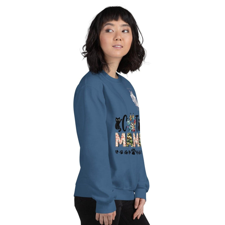 Cat Mama Women Graphic Sweatshirt - Indigo Blue - S - ArtyKoala