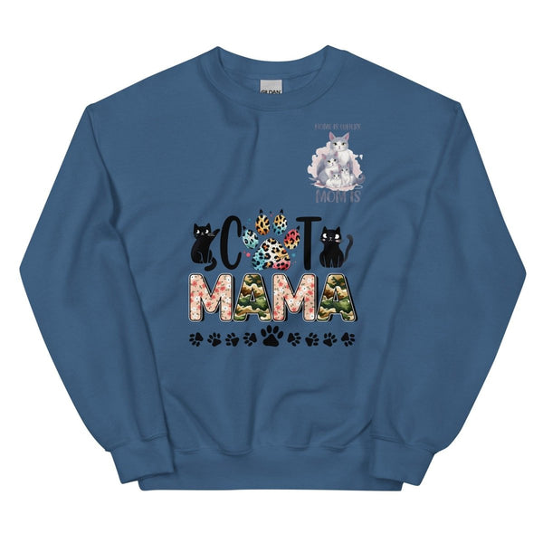 Cat Mama Women Graphic Sweatshirt - Indigo Blue - S - ArtyKoala