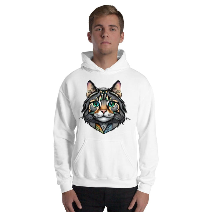 Cat Man Graphic Hoodie - White - S - ArtyKoala