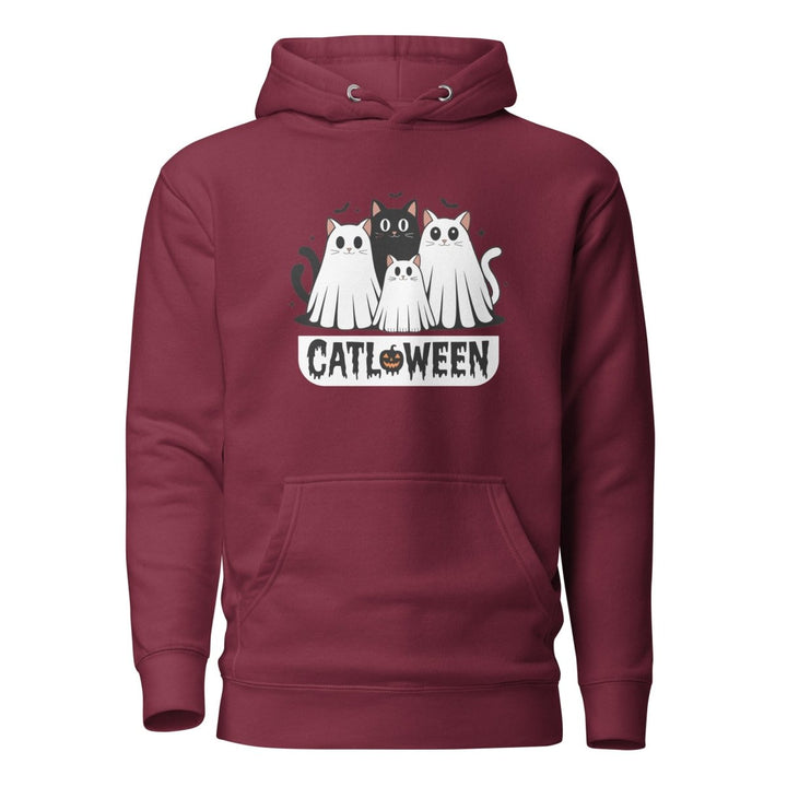 Catloween Graphic Hoodie - Maroon - S - ArtyKoala