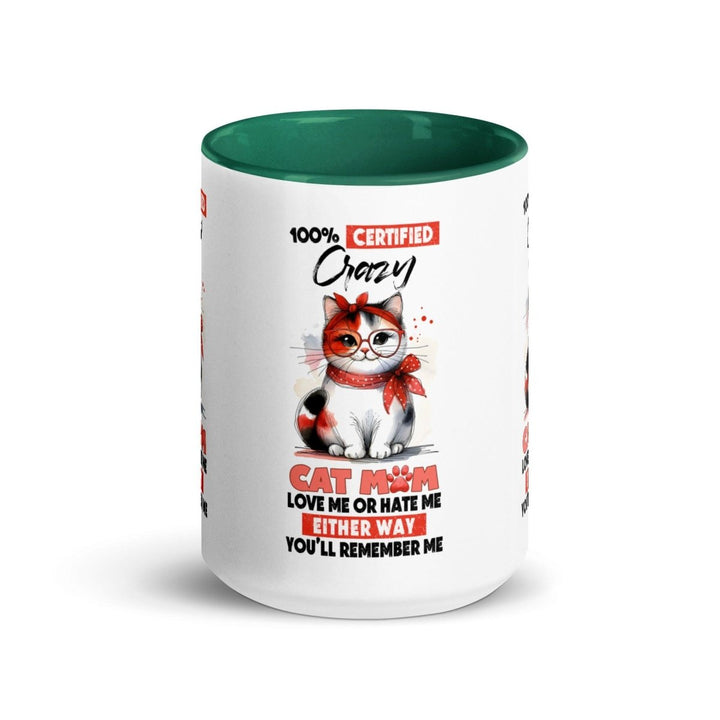 Certified Crazy Cat Mom Colorful Print Mug - Dark green - 15 oz - ArtyKoala