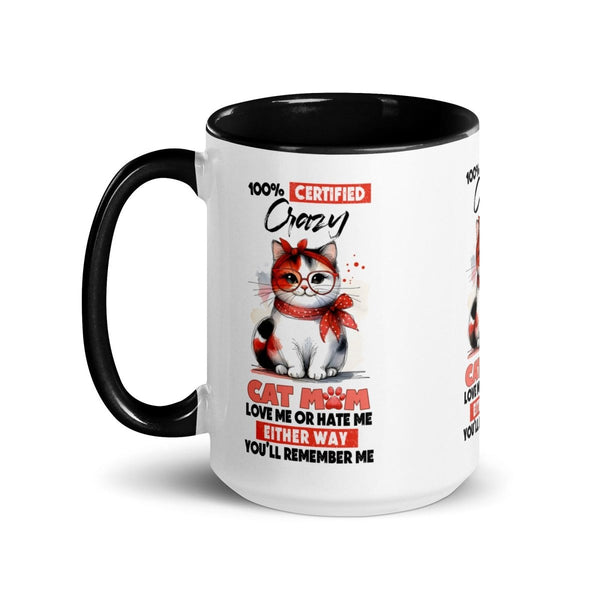 Certified Crazy Cat Mom Colorful Print Mug - Black - 11 oz - ArtyKoala