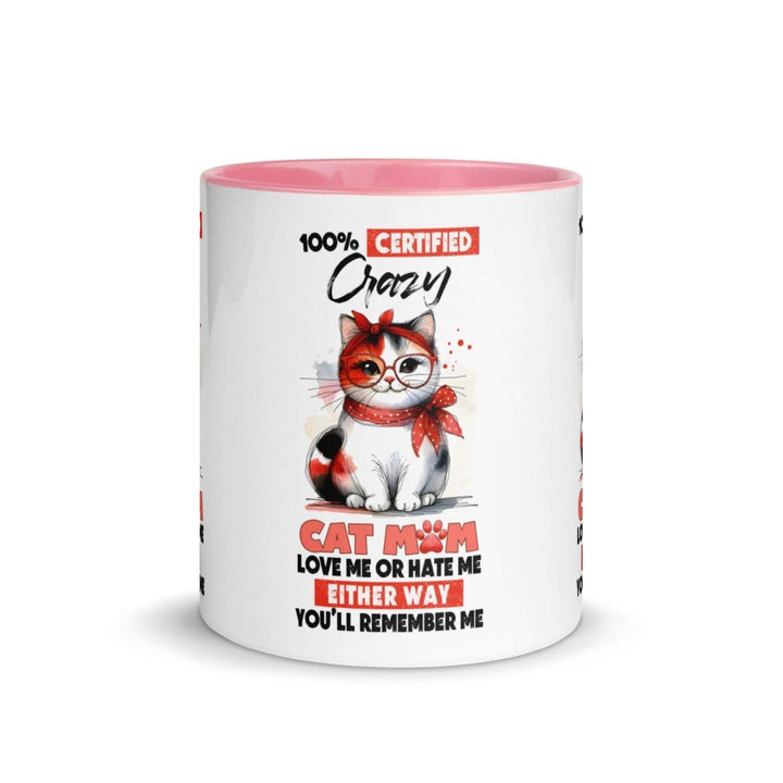 Certified Crazy Cat Mom Colorful Print Mug - Pink - 11 oz - ArtyKoala
