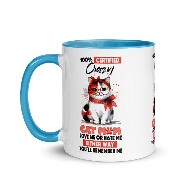 Certified Crazy Cat Mom Colorful Print Mug - Blue - 11 oz - ArtyKoala