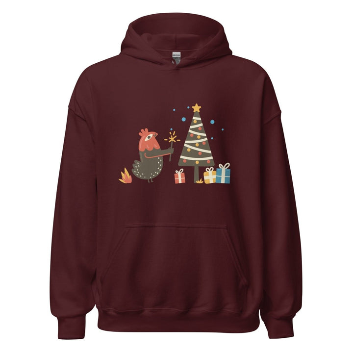 Chicken Christmas Graphic Hoodie - Maroon - S - ArtyKoala