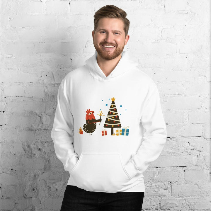 Chicken Christmas Graphic Hoodie - White - S - ArtyKoala