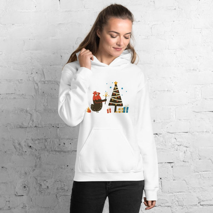 Chicken Christmas Graphic Hoodie - White - S - ArtyKoala