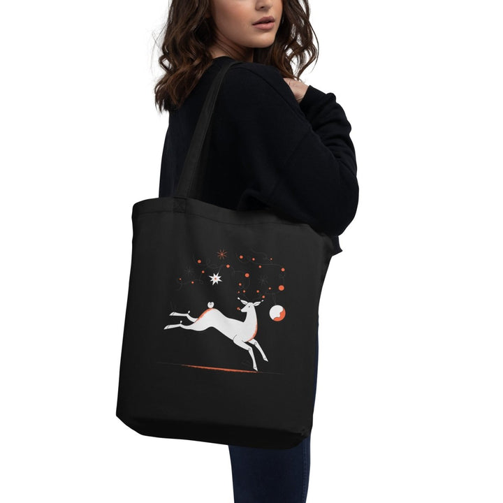 Christmas Deer Eco Custom Tote Bag - Black - ArtyKoala