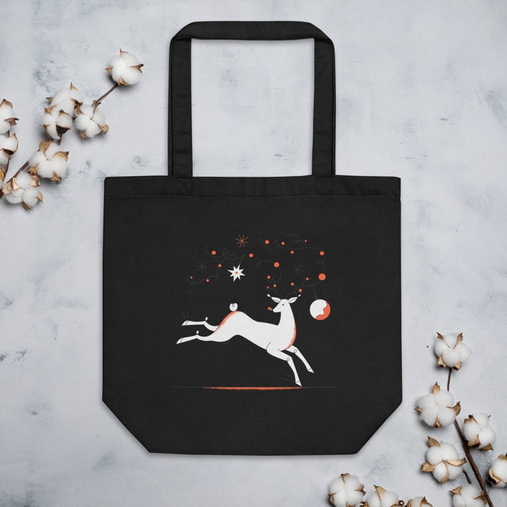 Christmas Deer Eco Custom Tote Bag - Black - ArtyKoala