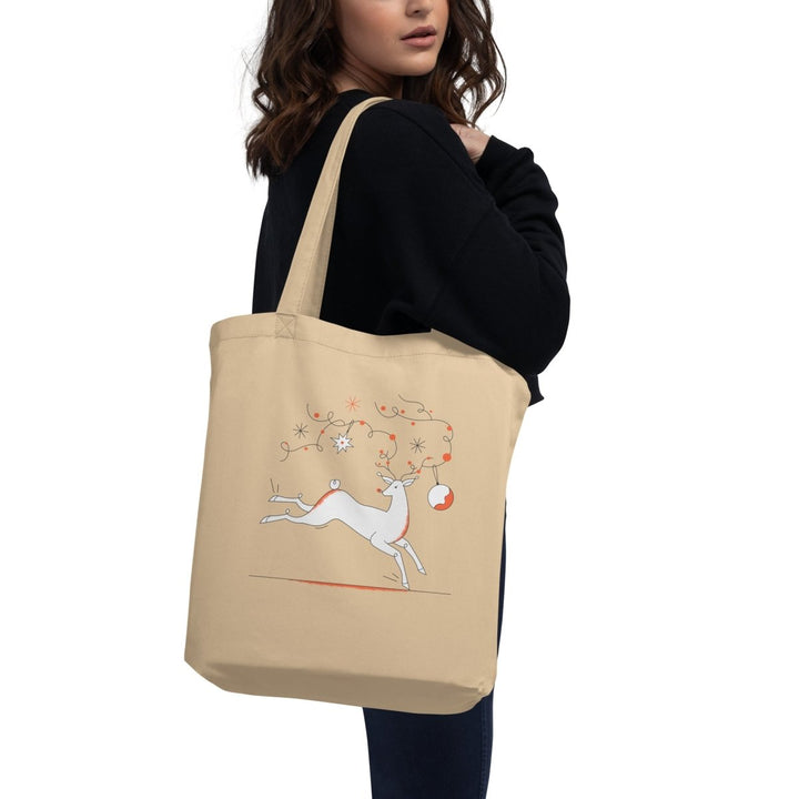 Christmas Deer Eco Custom Tote Bag - Oyster - ArtyKoala