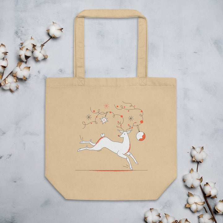Christmas Deer Eco Custom Tote Bag - Oyster - ArtyKoala