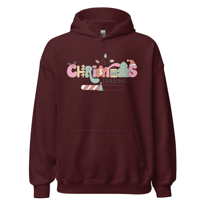 Christmas Loading Graphic Hoodie - Maroon - S - ArtyKoala