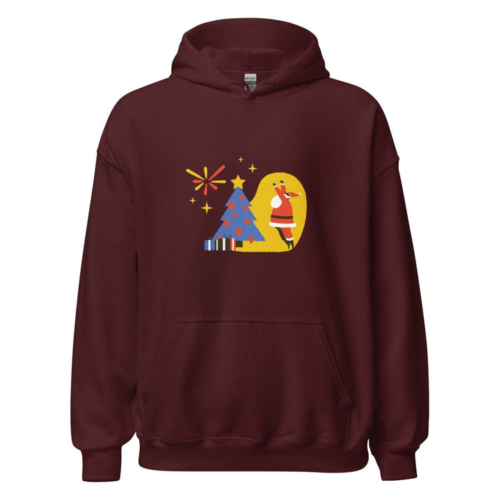 Christmas Themed Graphic Hoodie - Maroon - S - ArtyKoala