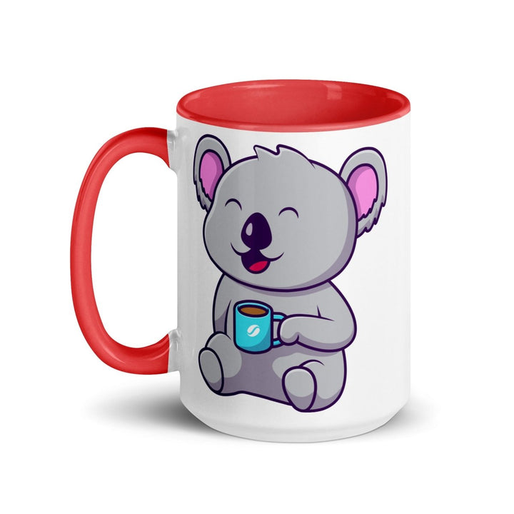 Coffee Drinking Koala Colorful Print Mug - Red - 15 oz - ArtyKoala