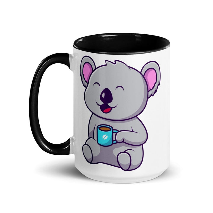 Coffee Drinking Koala Colorful Print Mug - Black - 15 oz - ArtyKoala