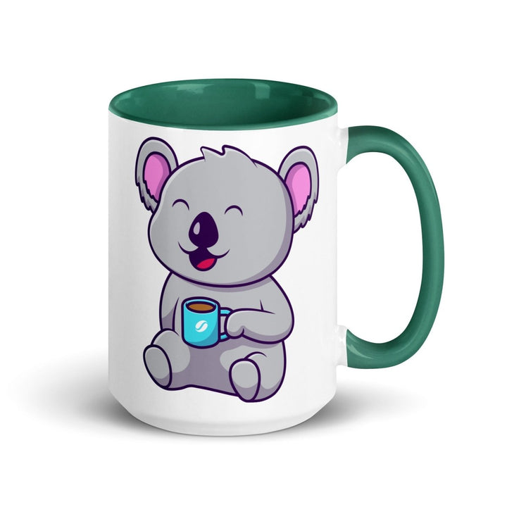 Coffee Drinking Koala Colorful Print Mug - Dark green - 15 oz - ArtyKoala