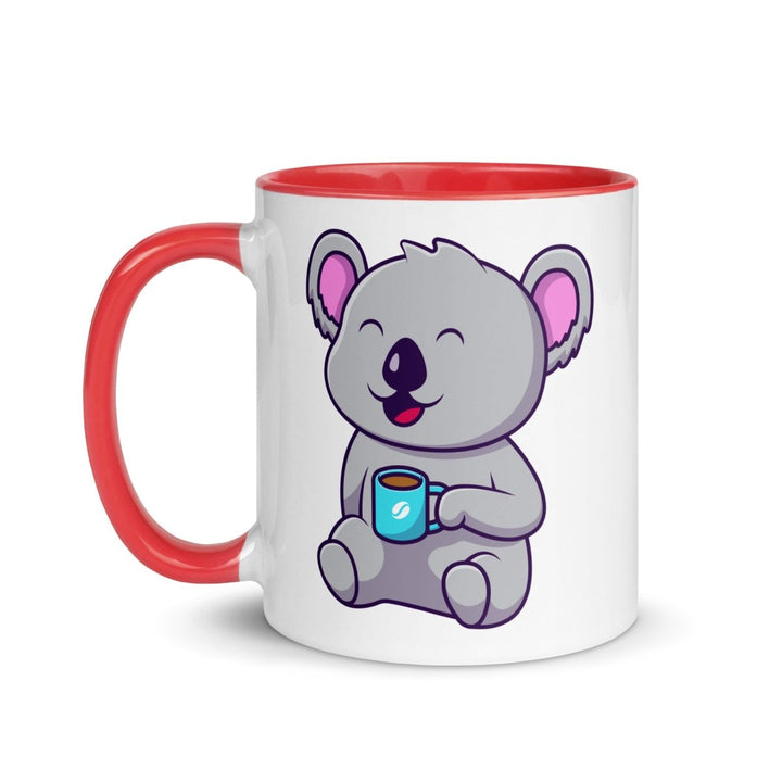 Coffee Drinking Koala Colorful Print Mug - Red - 11 oz - ArtyKoala