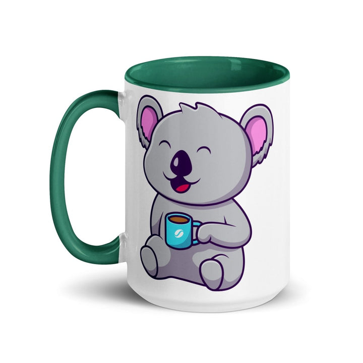 Coffee Drinking Koala Colorful Print Mug - Dark green - 15 oz - ArtyKoala