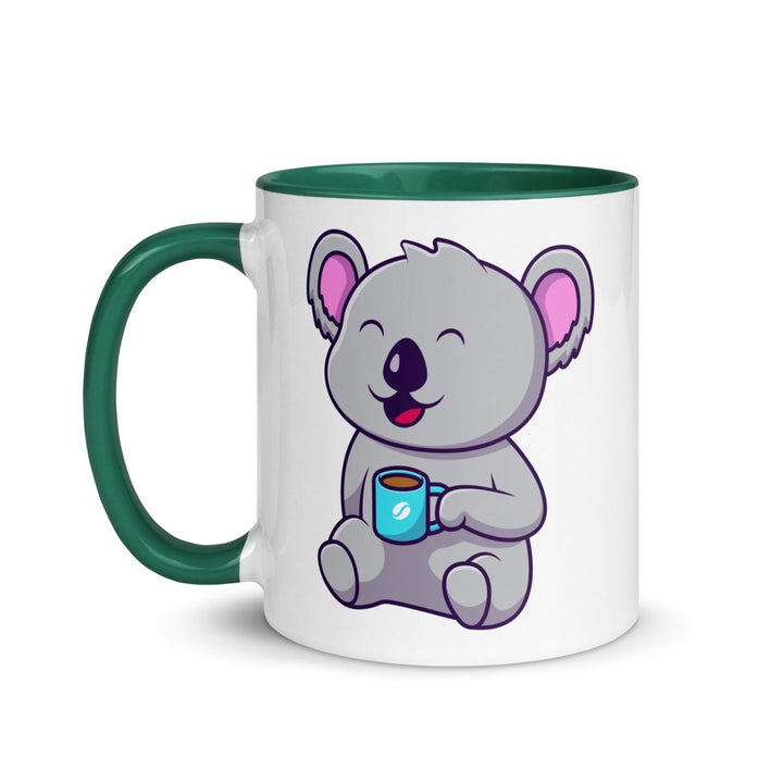 Coffee Drinking Koala Colorful Print Mug - Dark green - 11 oz - ArtyKoala