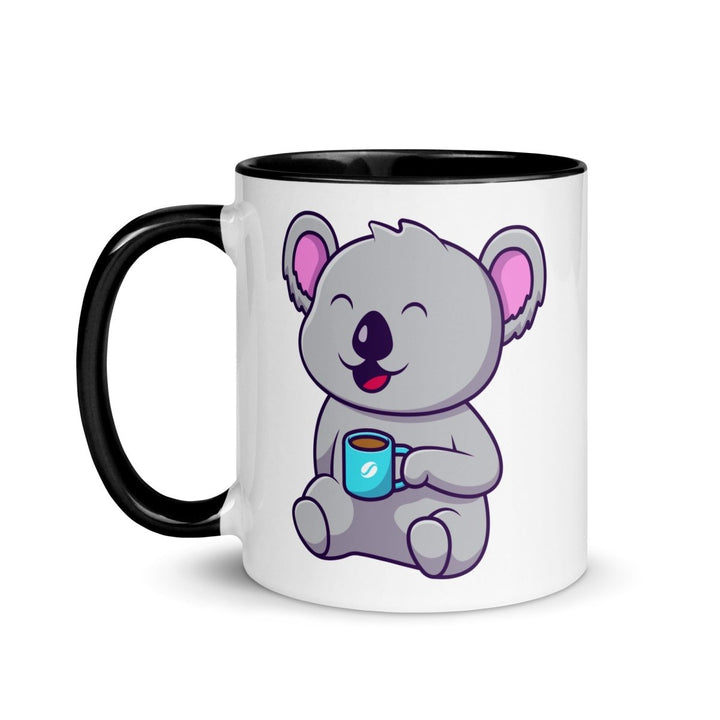 Coffee Drinking Koala Colorful Print Mug - Black - 11 oz - ArtyKoala