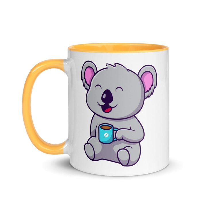 Coffee Drinking Koala Colorful Print Mug - Golden Yellow - 11 oz - ArtyKoala