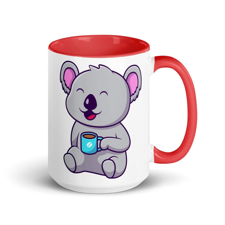 Coffee Drinking Koala Colorful Print Mug - Red - 15 oz - ArtyKoala