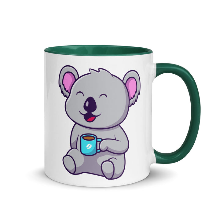 Coffee Drinking Koala Mug with Color Inside - Dark green / 11 oz - ArtyKoala