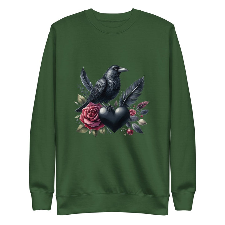 Crow Heart Rose Graphic Sweatshirt - Forest Green - S - ArtyKoala