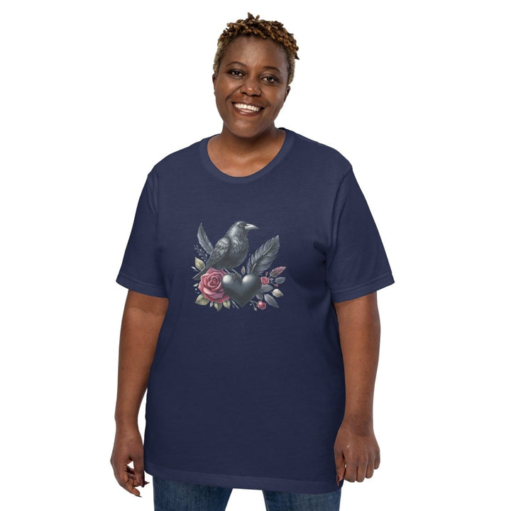 Crow Heart Rose Valentine Graphic Tee - Navy - XS - ArtyKoala