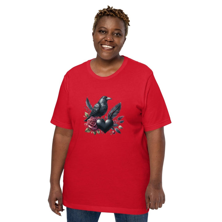 Crow Heart Rose Valentine Graphic Tee - Red - XS - ArtyKoala