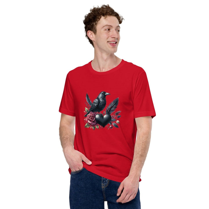 Crow Heart Rose Valentine Graphic Tee - Red - XS - ArtyKoala