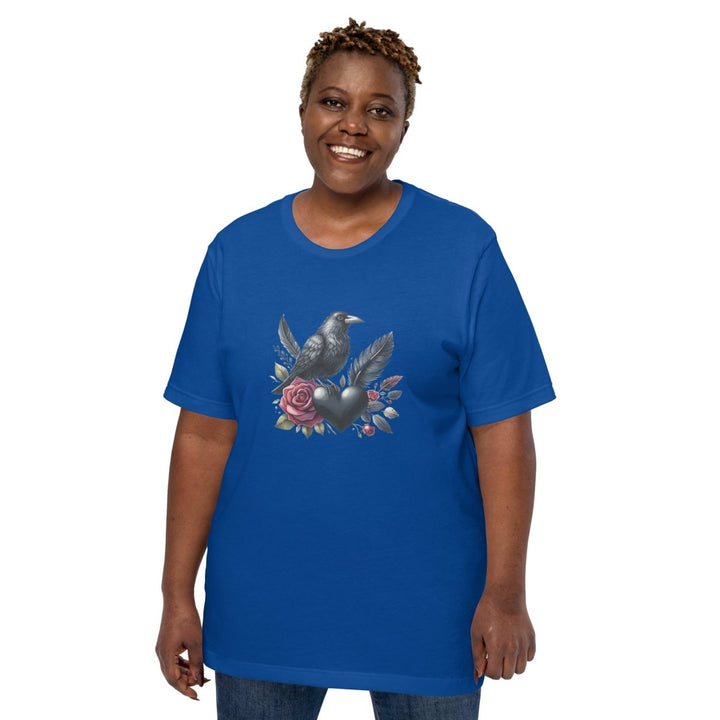 Crow Heart Rose Valentine Graphic Tee - True Royal - S - ArtyKoala