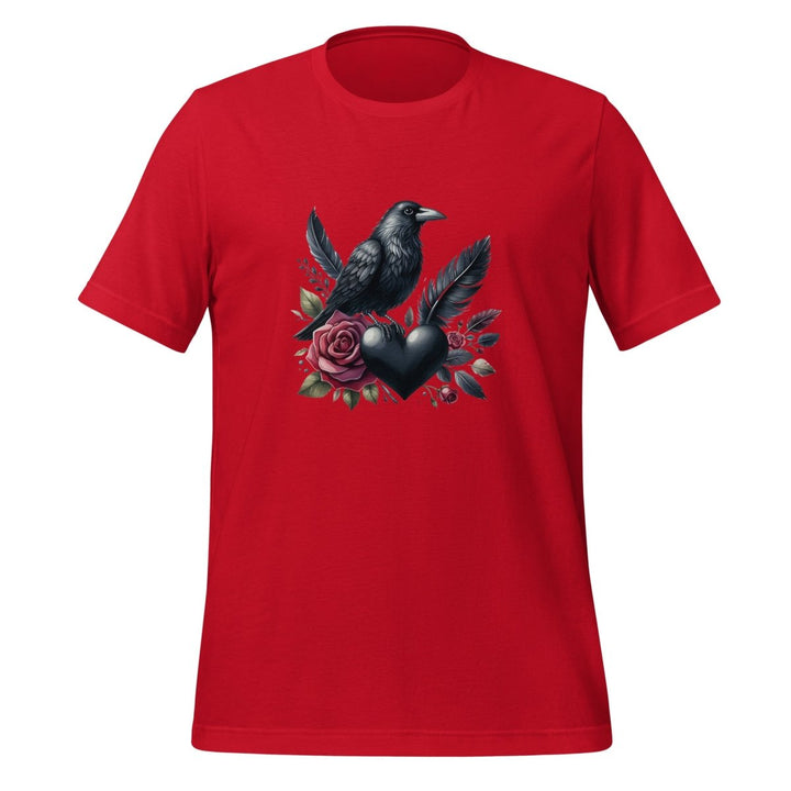 Crow Heart Rose Valentine Graphic Tee - Red - XS - ArtyKoala